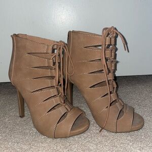 Light Brown Paprika Lace Up Heels